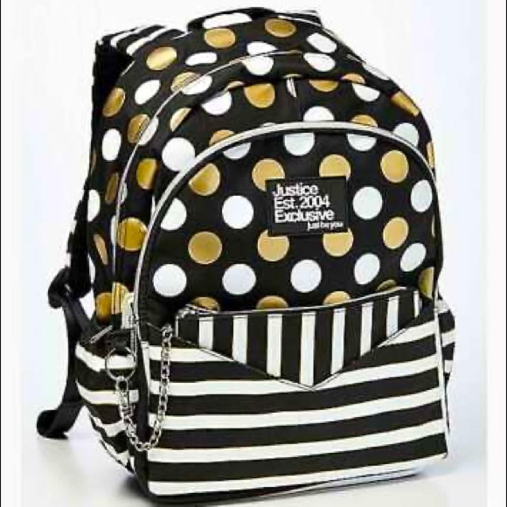 Justice Gold Polka Dot Backpack with wristlet